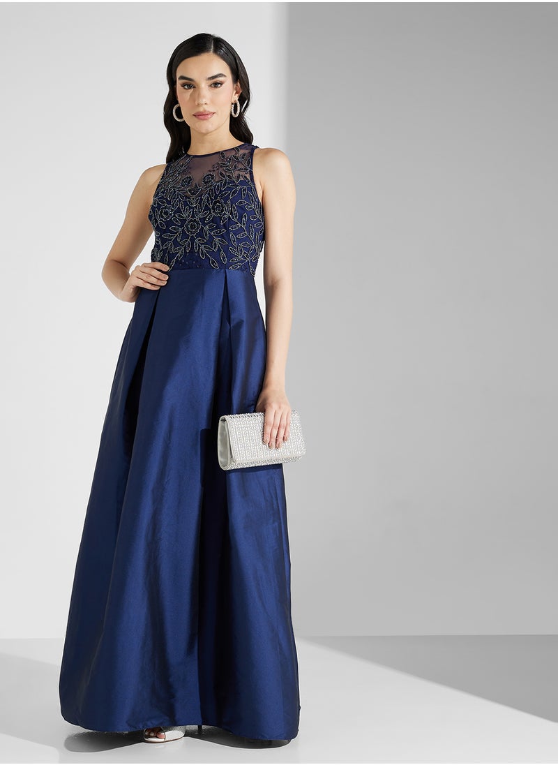 Embroidered Bodice Gown Dress