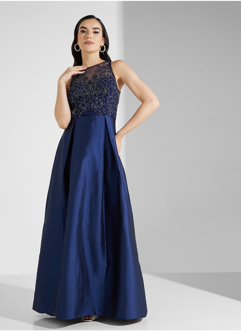 Embroidered Bodice Gown Dress