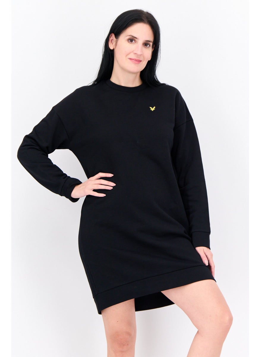 Women Embroidered Logo Sweater Dress, Black
