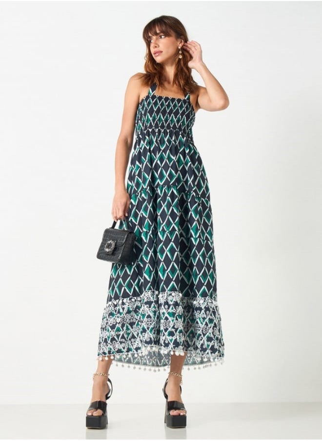 2Xtremz All-Over Print Halter Dress with Shirred Detail