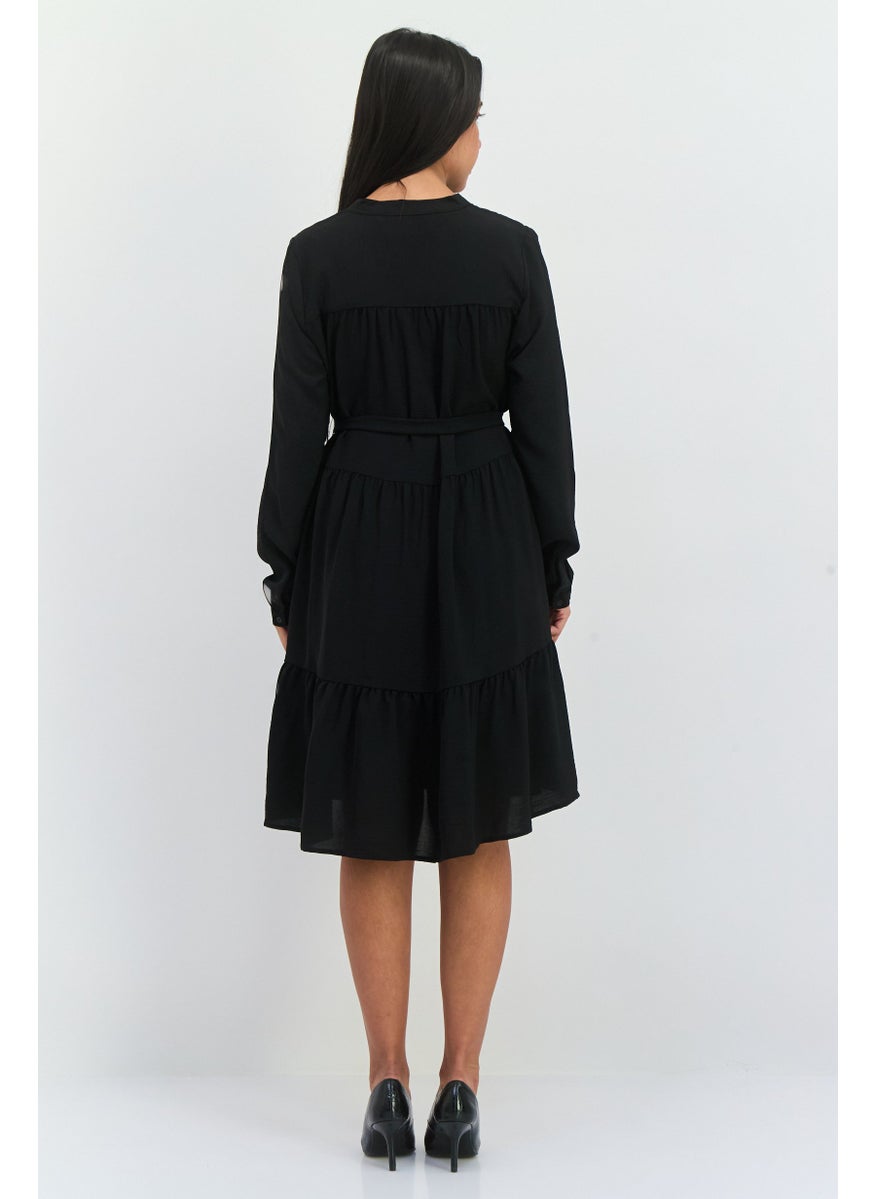 Women Solid Midi Party Dress, Black