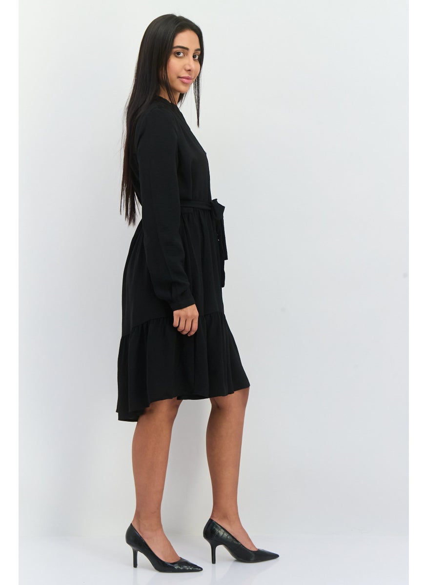 Women Solid Midi Party Dress, Black