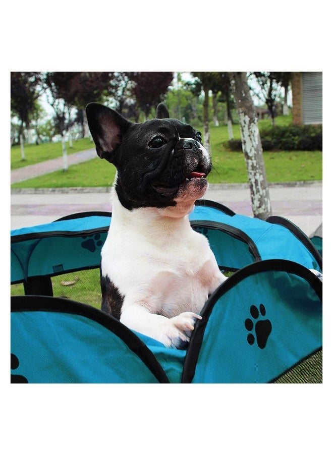 Foldable Pet Tent 8 Panel Mesh House Puppy Playpen Kennel for Dog Cat Rabbit Puppy Playpen Indoor/Outdoor use Pet Kennel Cage Kennel Tent (72 * 72 * 45cm Blue)