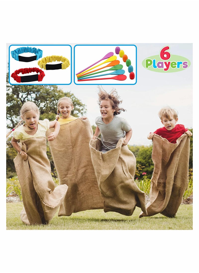 Potato Sack Race Bags Egg and Spoon Race Legged Relay Race Bands Elastic Tie Rope for Kids and Family Activity Outdoor Game Lawn Games 6 Player Games
