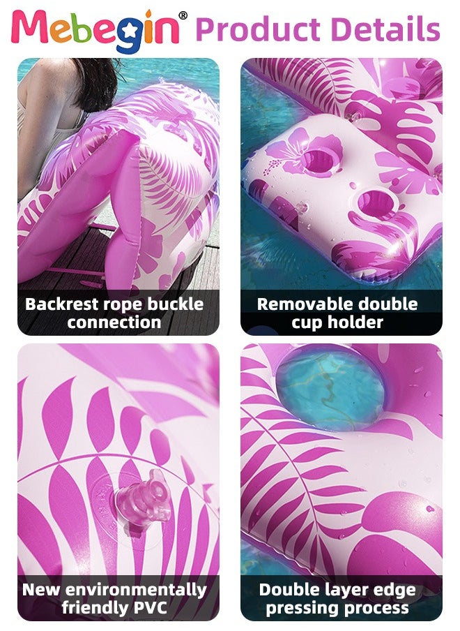 Inflatable Pool Floats, Creative Loungers with Cup Holder, Tanning Bed with Adjustable Backrest, Pool Floaties Rafts for Adults, Large Size Lake Lounge, Multifuctional Pool Toys, Suitable for Swimming Pool, Seashore and Summer Beach Party, 180*90cm