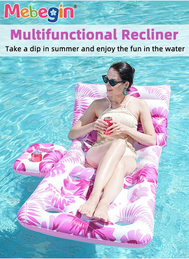 Inflatable Pool Floats, Creative Loungers with Cup Holder, Tanning Bed with Adjustable Backrest, Pool Floaties Rafts for Adults, Large Size Lake Lounge, Multifuctional Pool Toys, Suitable for Swimming Pool, Seashore and Summer Beach Party, 180*90cm