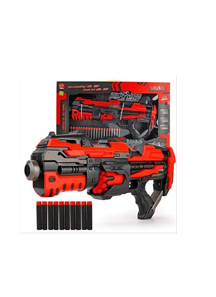 Battery Operated Machine Gun Toy for Kids Motorized Automatic Foam Blaster with 10 Soft Bullets, Red High-Speed Shooting, 45 Ft Range