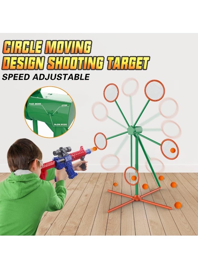 Shooting Games Toys for Age 5 6 7 8 9 10+ Year Old Boys Girls, Kids Toys Outdoor Sports Game with 2 Popper Air Toy Guns, Moving Shooting Target, 24 Foam Balls, Gifts for Boys Girls