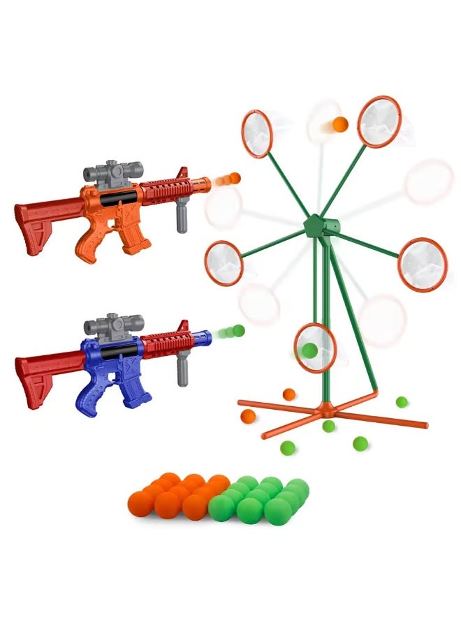 Shooting Games Toys for Age 5 6 7 8 9 10+ Year Old Boys Girls, Kids Toys Outdoor Sports Game with 2 Popper Air Toy Guns, Moving Shooting Target, 24 Foam Balls, Gifts for Boys Girls