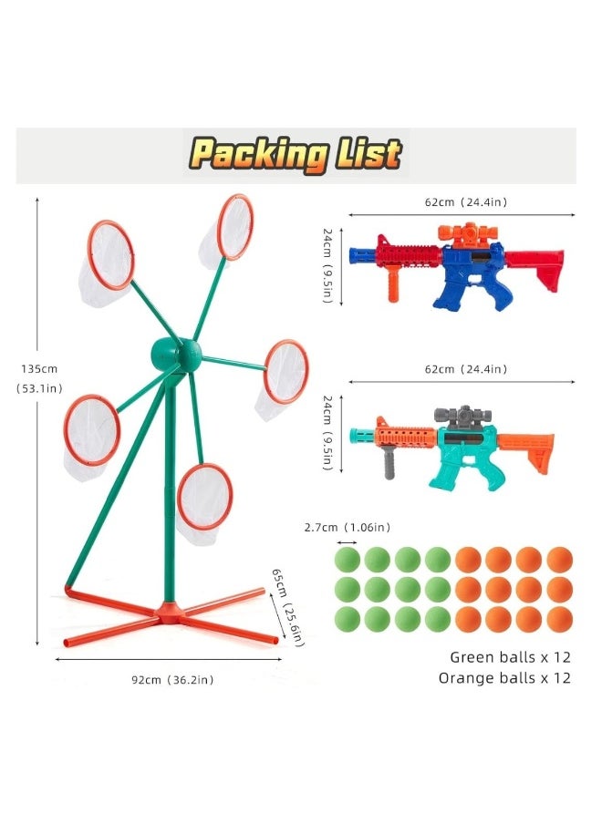 Shooting Games Toys for Age 5 6 7 8 9 10+ Year Old Boys Girls, Kids Toys Outdoor Sports Game with 2 Popper Air Toy Guns, Moving Shooting Target, 24 Foam Balls, Gifts for Boys Girls