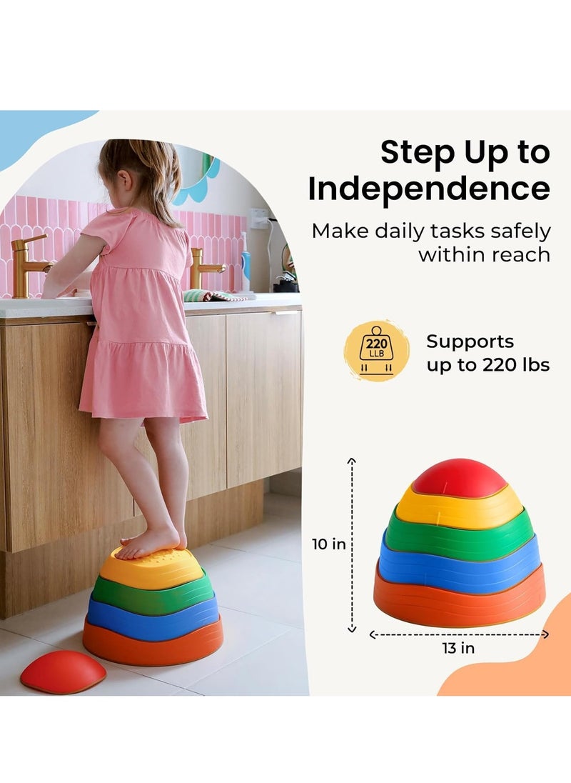 5Pcs Non-Slip Plastic Balance Stepping Stones for kids,up to 220 Ibs for Pomoting Children's Coordination Skills Obstacle Courses ,Indoor or Outdoor Play, Ages 3-8 Years