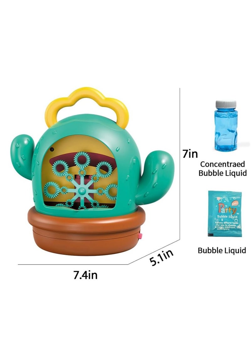Handheld Cactus Automatic Bubble Machine For Kids With Lights And Music, Bubbles Party Bag Fillers, Outdoor Bubble Machine, Includes Bubble Solution, Ideal For Beach Parties, Camping, Poolside Fun