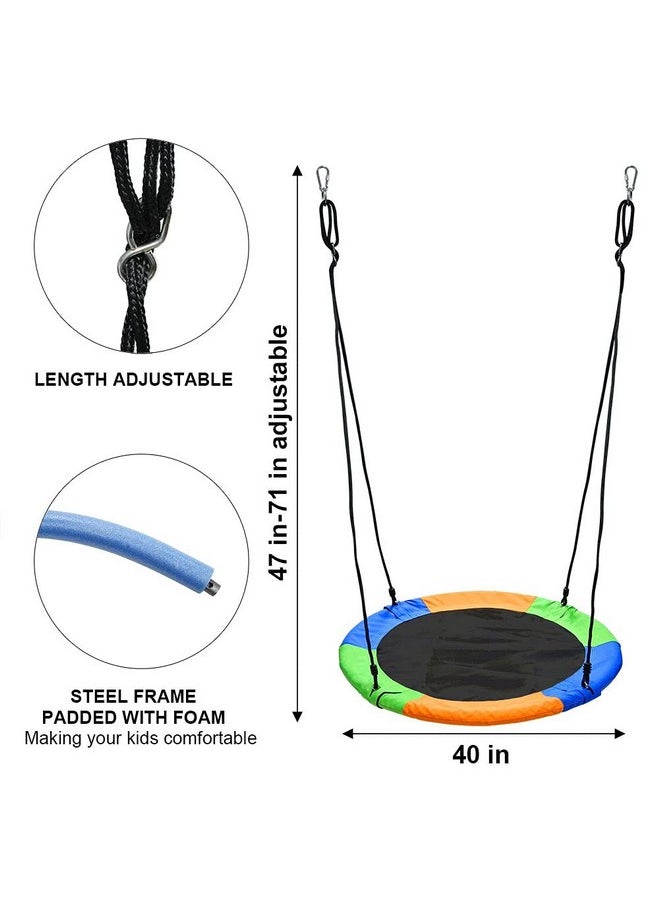 40 Inch Saucer Tree Swing, Large Rope Swing With Children Swing Platform Bonus Carabiner For Hanging Rope Outdoor
