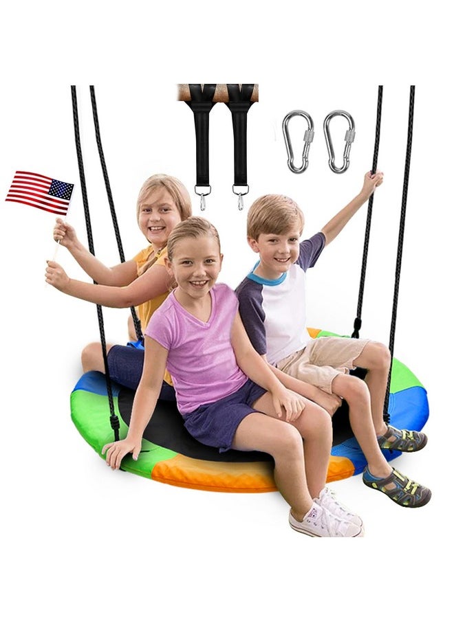 40 Inch Saucer Tree Swing, Large Rope Swing With Children Swing Platform Bonus Carabiner For Hanging Rope Outdoor