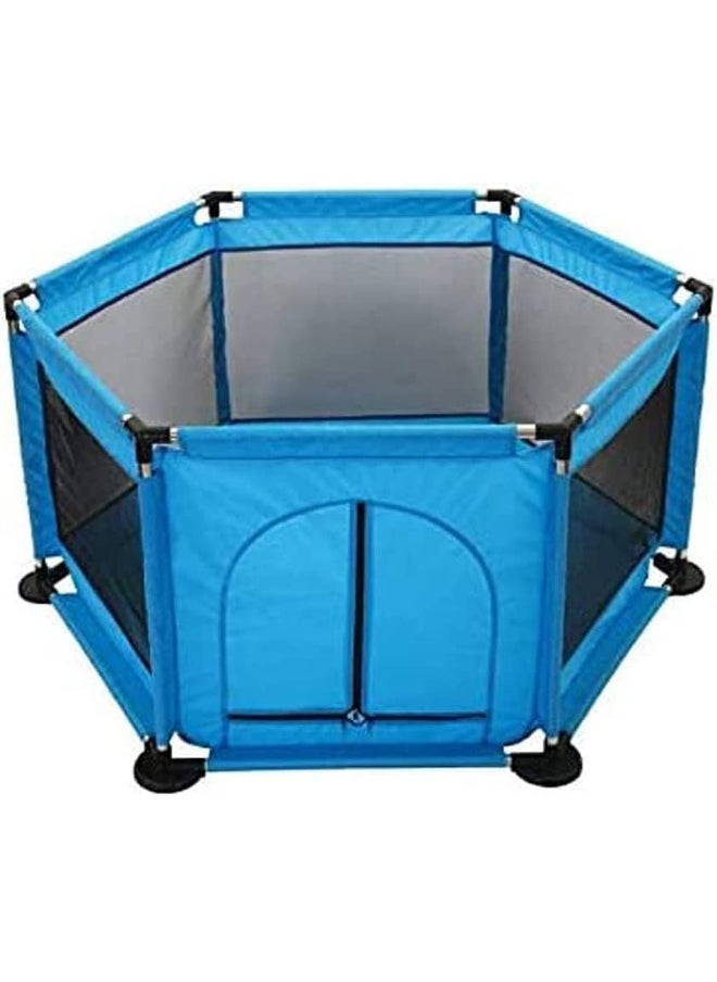 Foldable Baby Kids Playpen Activity Center Room Fitted Floor Baby Kids Safety Protection Care Playpen Tent Crawling Game Folding Fence Toys (Blue)
