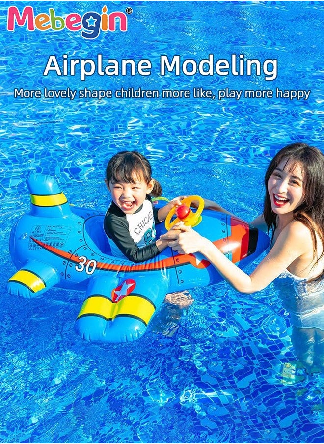 Airplane-shaped Swimming Float with Steering Wheel and Horn, Inflatable Pool Floaties with Unique Appearance and Seat, Creative Pool Float for Kids, Beach Supplies, Suitable for Pool Party, Swimming Pool, Beach-themed Party and Water Park, 92*101*45cm