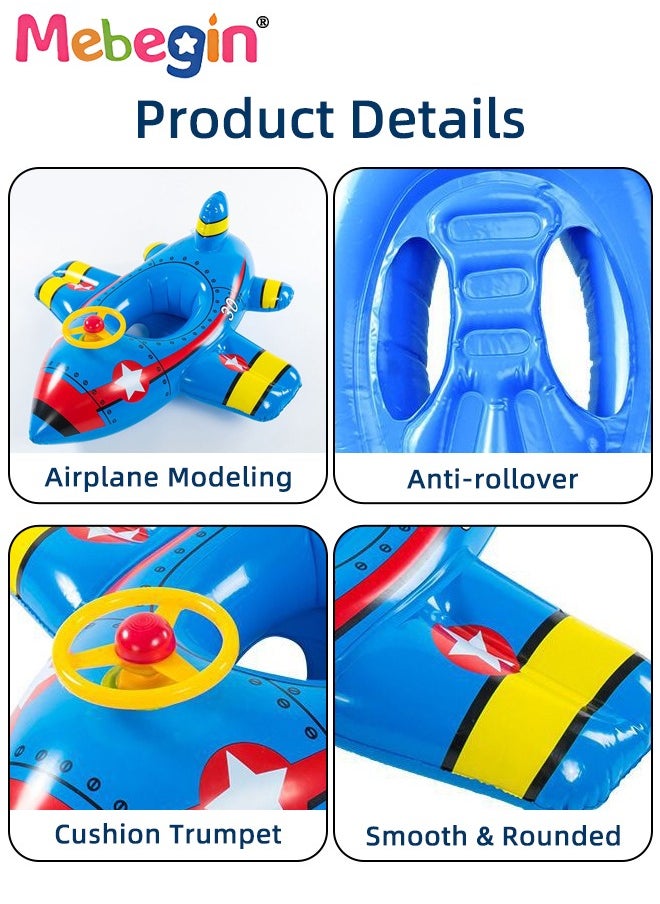 Airplane-shaped Swimming Float with Steering Wheel and Horn, Inflatable Pool Floaties with Unique Appearance and Seat, Creative Pool Float for Kids, Beach Supplies, Suitable for Pool Party, Swimming Pool, Beach-themed Party and Water Park, 92*101*45cm