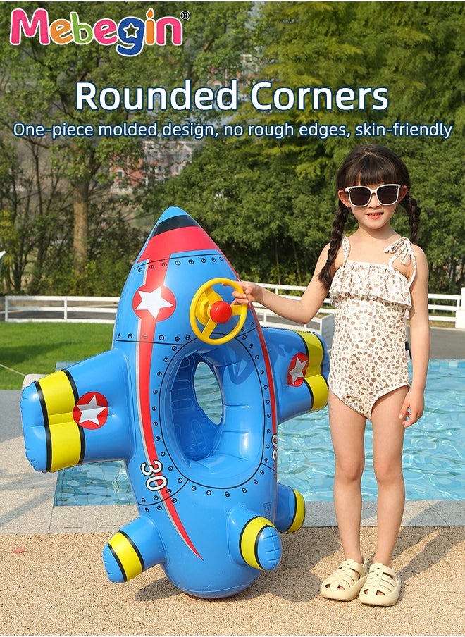 Airplane-shaped Swimming Float with Steering Wheel and Horn, Inflatable Pool Floaties with Unique Appearance and Seat, Creative Pool Float for Kids, Beach Supplies, Suitable for Pool Party, Swimming Pool, Beach-themed Party and Water Park, 92*101*45cm
