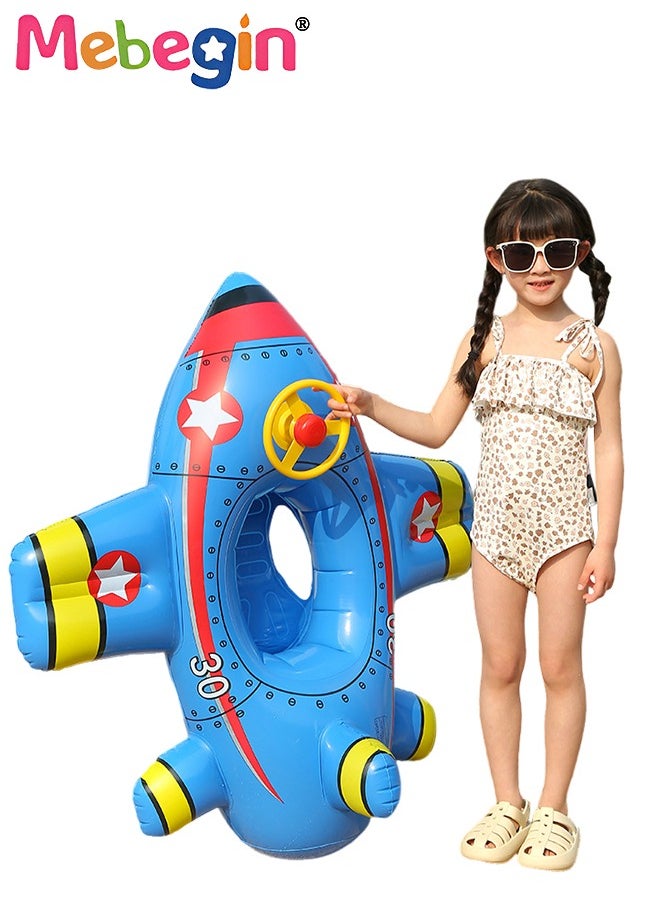 Airplane-shaped Swimming Float with Steering Wheel and Horn, Inflatable Pool Floaties with Unique Appearance and Seat, Creative Pool Float for Kids, Beach Supplies, Suitable for Pool Party, Swimming Pool, Beach-themed Party and Water Park, 92*101*45cm