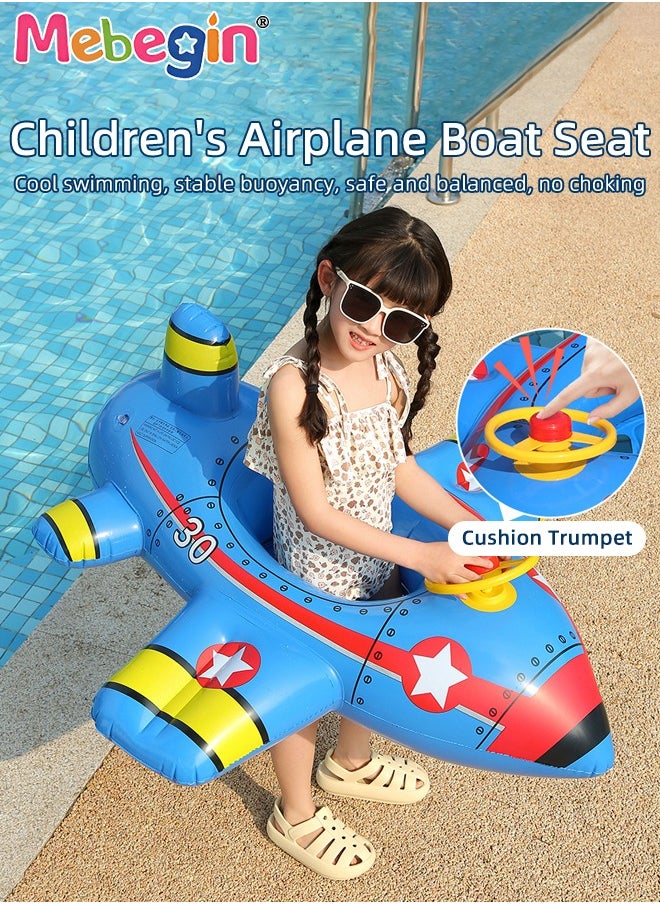 Airplane-shaped Swimming Float with Steering Wheel and Horn, Inflatable Pool Floaties with Unique Appearance and Seat, Creative Pool Float for Kids, Beach Supplies, Suitable for Pool Party, Swimming Pool, Beach-themed Party and Water Park, 92*101*45cm