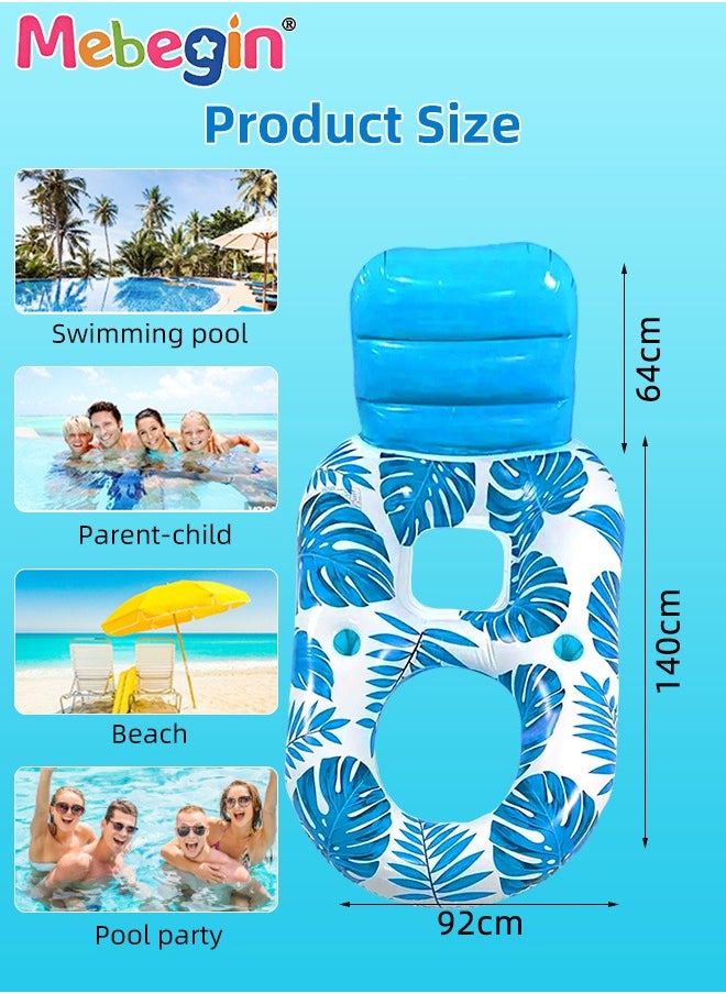 Swimming Float with Cooling Mesh Seat and 2 Cup Holders, Unique Inflatable Pool Float for Adults and Kids, Sturdy Durable Pool Floating Bed, Fun Water Toys, Suitable for Summer Pools, Beaches, Parties and Water Sports, 140*92*64cm