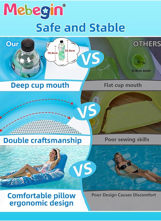 Swimming Float with Cooling Mesh Seat and 2 Cup Holders, Unique Inflatable Pool Float for Adults and Kids, Sturdy Durable Pool Floating Bed, Fun Water Toys, Suitable for Summer Pools, Beaches, Parties and Water Sports, 140*92*64cm