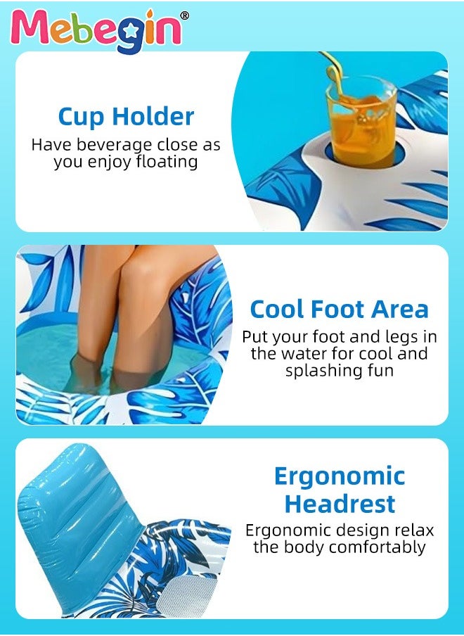 Swimming Float with Cooling Mesh Seat and 2 Cup Holders, Unique Inflatable Pool Float for Adults and Kids, Sturdy Durable Pool Floating Bed, Fun Water Toys, Suitable for Summer Pools, Beaches, Parties and Water Sports, 140*92*64cm