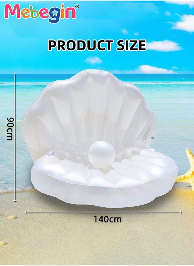 Inflatable Seashell Floatie with Pearl Ball, Blow Up Giant Pool Float, Creative Floating Bed, Water Sofa with Unique Design, Shell Pool Floating Ride-on Raft Chair, Floating Air Cushion, Suitable for Swimming Pool, Seashore and Summer Beach Party, 140*90cm