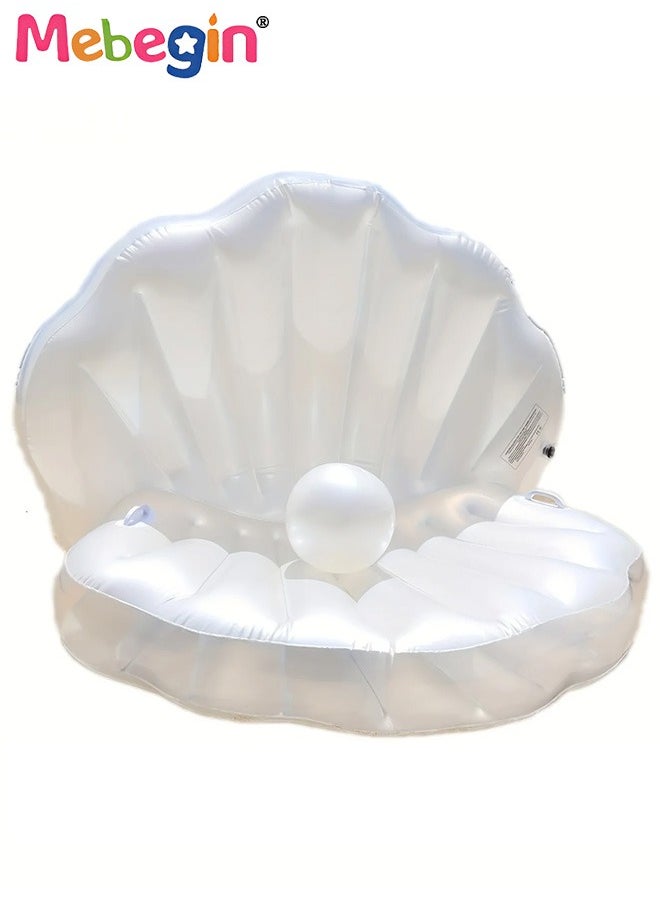 Inflatable Seashell Floatie with Pearl Ball, Blow Up Giant Pool Float, Creative Floating Bed, Water Sofa with Unique Design, Shell Pool Floating Ride-on Raft Chair, Floating Air Cushion, Suitable for Swimming Pool, Seashore and Summer Beach Party, 140*90cm