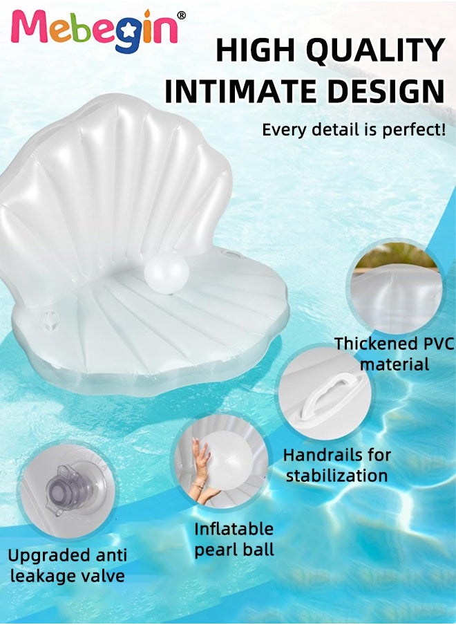 Inflatable Seashell Floatie with Pearl Ball, Blow Up Giant Pool Float, Creative Floating Bed, Water Sofa with Unique Design, Shell Pool Floating Ride-on Raft Chair, Floating Air Cushion, Suitable for Swimming Pool, Seashore and Summer Beach Party, 140*90cm
