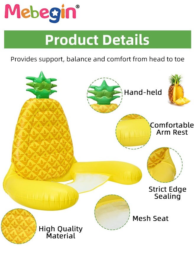 Pineapple Shape Swimming Float with Mesh Bottom, Unique Inflatable Pool Float for Adults and Kids, Sturdy Durable Pool Floating Chair, Fun Water Toys, Suitable for Summer Pools, Beaches, Parties and Water Sports, 73*60*83cm