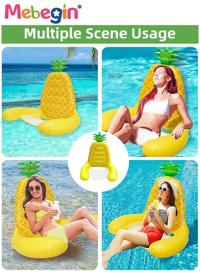 Pineapple Shape Swimming Float with Mesh Bottom, Unique Inflatable Pool Float for Adults and Kids, Sturdy Durable Pool Floating Chair, Fun Water Toys, Suitable for Summer Pools, Beaches, Parties and Water Sports, 73*60*83cm