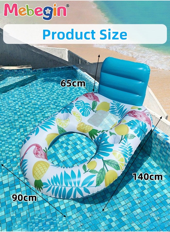Luminous Swimming Float with Cooling Mesh Seat and 2 Cup Holders, Unique Inflatable Pool Float for Adults and Kids, Sturdy Durable Pool Floating Bed, Fun Water Toys, Suitable for Summer Pools, Beaches and Summer Parties, 3 AAA Batteries Required(Not Included), 140*90*65cm