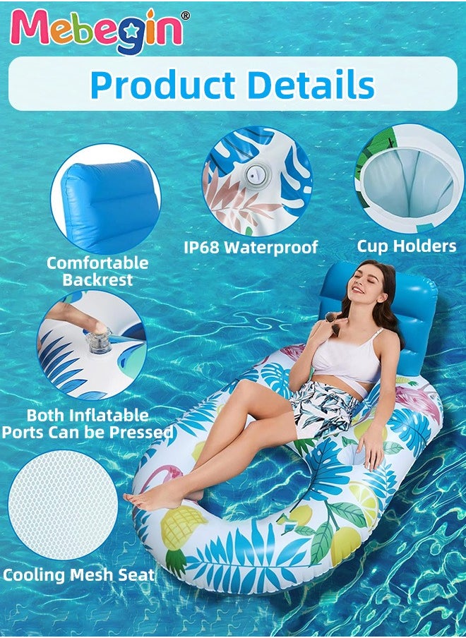 Luminous Swimming Float with Cooling Mesh Seat and 2 Cup Holders, Unique Inflatable Pool Float for Adults and Kids, Sturdy Durable Pool Floating Bed, Fun Water Toys, Suitable for Summer Pools, Beaches and Summer Parties, 3 AAA Batteries Required(Not Included), 140*90*65cm