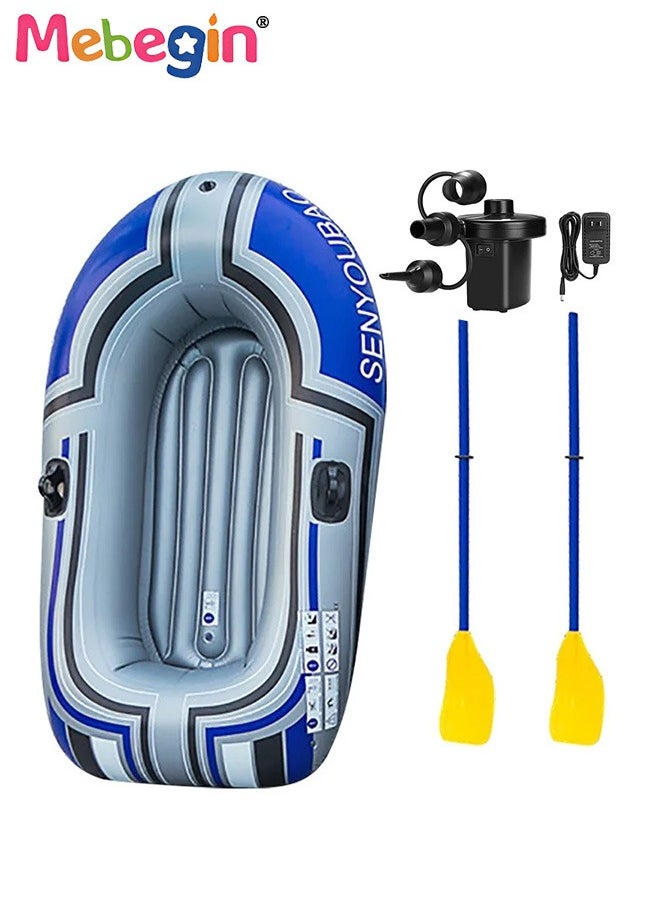 Inflatable Boat with Boat Oars and Oar Locks on Both Sides, Inflatable Pool Float with Aotomatic Air Pump, Fun Pool Toys, Made of Good Quality PVC Material, Suitable for Swimming Pool, Seashore and Summer Beach Party, 55*32inch