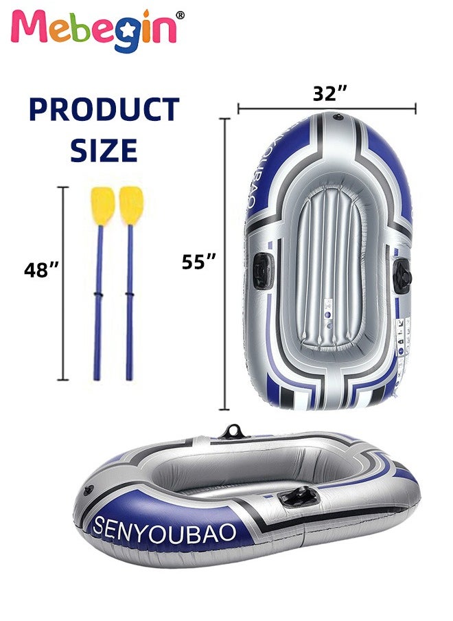 Inflatable Boat with Boat Oars and Oar Locks on Both Sides, Inflatable Pool Float with Aotomatic Air Pump, Fun Pool Toys, Made of Good Quality PVC Material, Suitable for Swimming Pool, Seashore and Summer Beach Party, 55*32inch