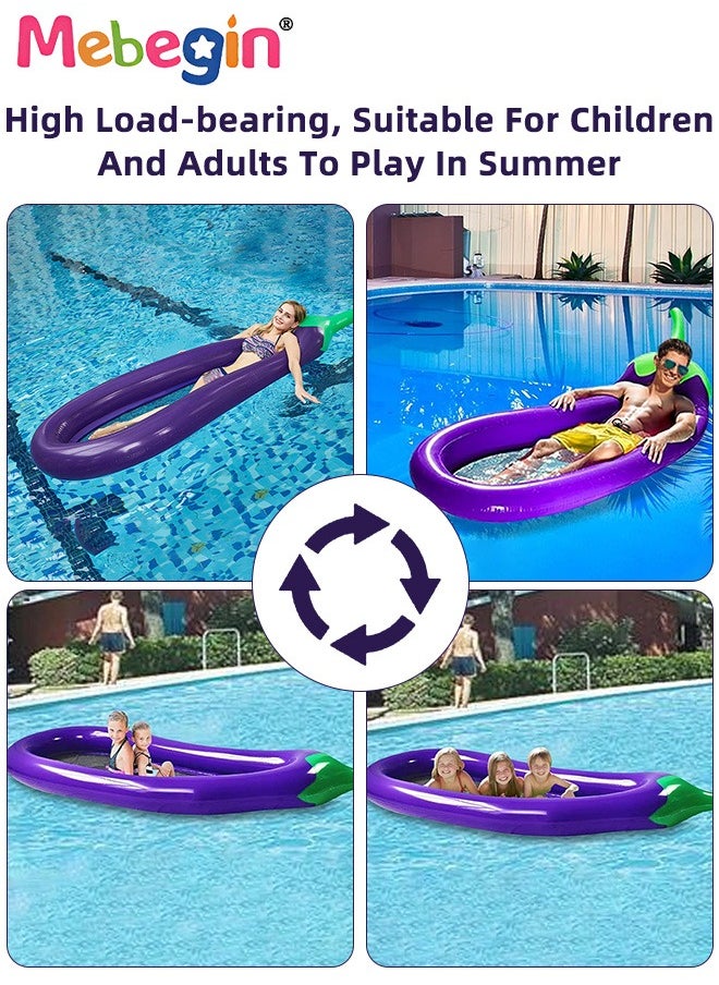 Eggplant Shape Swimming Float with Mesh Bottom, Unique Inflatable Pool Float for Adults and Kids, Sturdy Durable Pool Floating Bed, Fun Water Toys, Suitable for Summer Pools, Beaches, Parties and Water Sports, 230*97*30cm