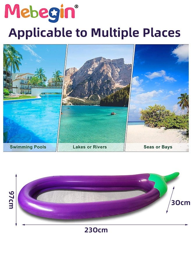 Eggplant Shape Swimming Float with Mesh Bottom, Unique Inflatable Pool Float for Adults and Kids, Sturdy Durable Pool Floating Bed, Fun Water Toys, Suitable for Summer Pools, Beaches, Parties and Water Sports, 230*97*30cm