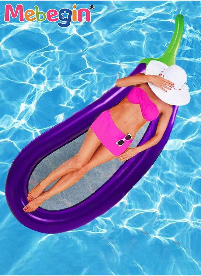 Eggplant Shape Swimming Float with Mesh Bottom, Unique Inflatable Pool Float for Adults and Kids, Sturdy Durable Pool Floating Bed, Fun Water Toys, Suitable for Summer Pools, Beaches, Parties and Water Sports, 230*97*30cm