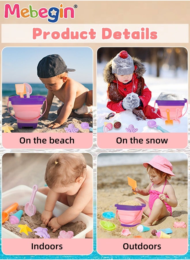 Beach Toys Set with Mesh bag, Colorful Sand Toys Kit with Collapsible Bucket Versatile Models and Shovels, Creative Travel Toys, Convenient to Carry, Suitable for Outdoor and Indoor Use at Beach, Sandbox, Swimming Pool, Lakeside, Garden and Backyard