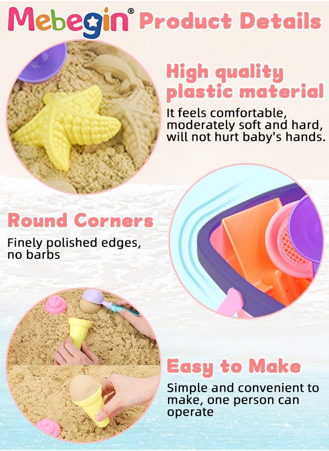 Beach Toys Set with Mesh bag, Colorful Sand Toys Kit with Collapsible Bucket Versatile Models and Shovels, Creative Travel Toys, Convenient to Carry, Suitable for Outdoor and Indoor Use at Beach, Sandbox, Swimming Pool, Lakeside, Garden and Backyard