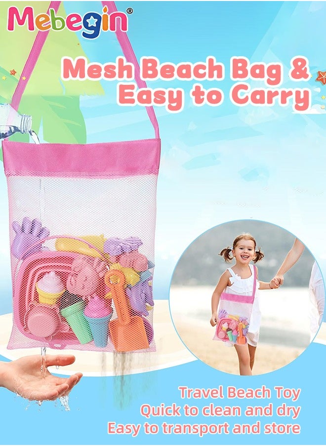 Beach Toys Set with Mesh bag, Colorful Sand Toys Kit with Collapsible Bucket Versatile Models and Shovels, Creative Travel Toys, Convenient to Carry, Suitable for Outdoor and Indoor Use at Beach, Sandbox, Swimming Pool, Lakeside, Garden and Backyard