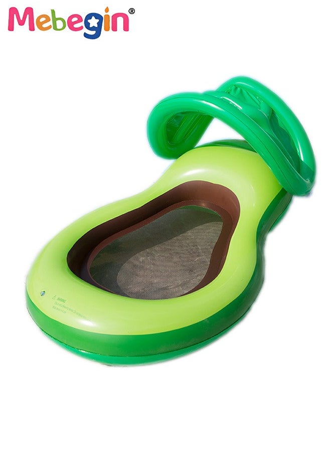 Avocado Shape Swimming Float with Mesh Bottom and Sun Canopy, Unique Inflatable Pool Float for Adults and Kids, Sturdy Durable Pool Floating Bed, Fun Water Toys, Suitable for Summer Pools, Beaches, Parties and Water Sports, 120*80cm