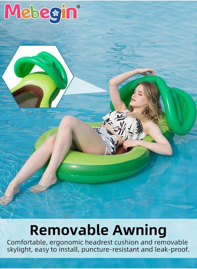 Avocado Shape Swimming Float with Mesh Bottom and Sun Canopy, Unique Inflatable Pool Float for Adults and Kids, Sturdy Durable Pool Floating Bed, Fun Water Toys, Suitable for Summer Pools, Beaches, Parties and Water Sports, 120*80cm