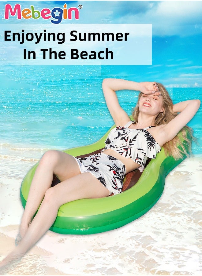 Avocado Shape Swimming Float with Mesh Bottom and Sun Canopy, Unique Inflatable Pool Float for Adults and Kids, Sturdy Durable Pool Floating Bed, Fun Water Toys, Suitable for Summer Pools, Beaches, Parties and Water Sports, 120*80cm