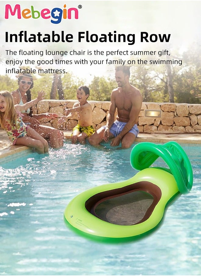 Avocado Shape Swimming Float with Mesh Bottom and Sun Canopy, Unique Inflatable Pool Float for Adults and Kids, Sturdy Durable Pool Floating Bed, Fun Water Toys, Suitable for Summer Pools, Beaches, Parties and Water Sports, 120*80cm
