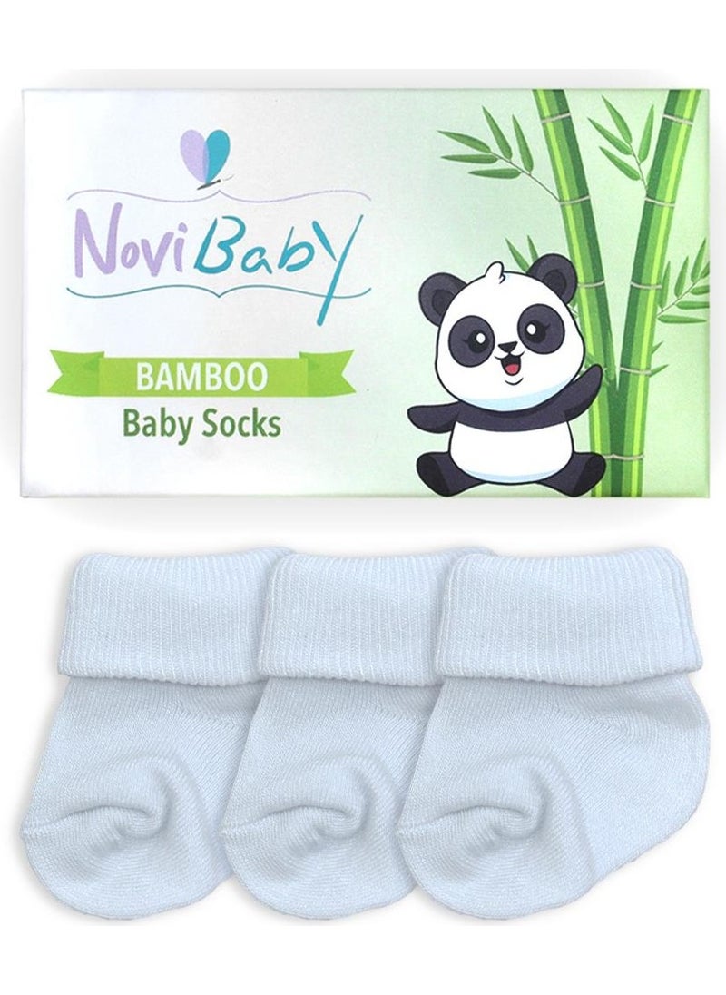 3-Piece Bamboo Newborn Baby Socks I Snow White I 0-6 Months