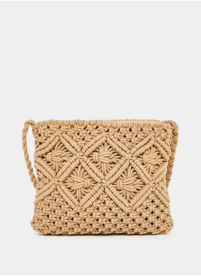 Styli Crochet Diamond Pattern Crossbody Bag