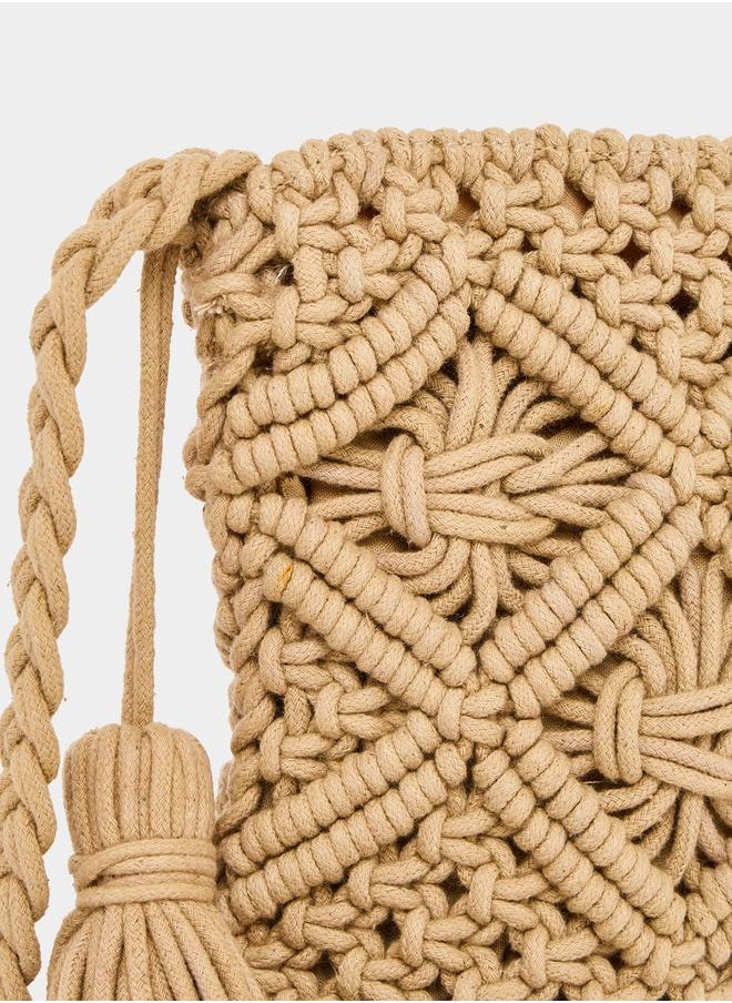 Styli Crochet Diamond Pattern Crossbody Bag