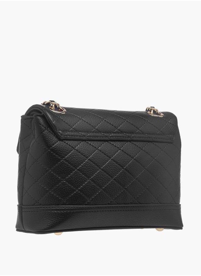 Womens Quilted Crossbody Bag With Flap Closure And Chain Strap